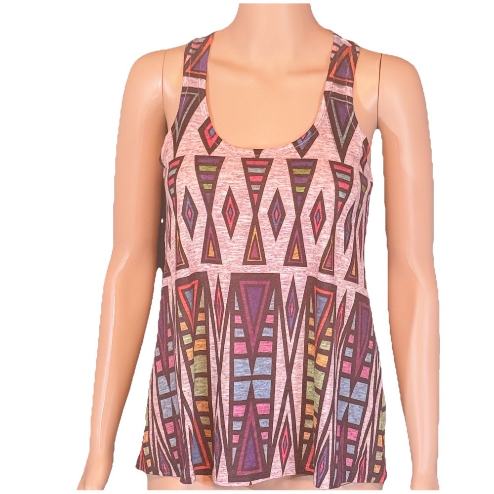 Karlie Sleeveless Racerback Tank Top Geometric Abstract Boho Purple Multi Small